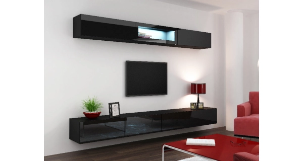 Obývací stěna KEAGEN 12, černá/černý lesk