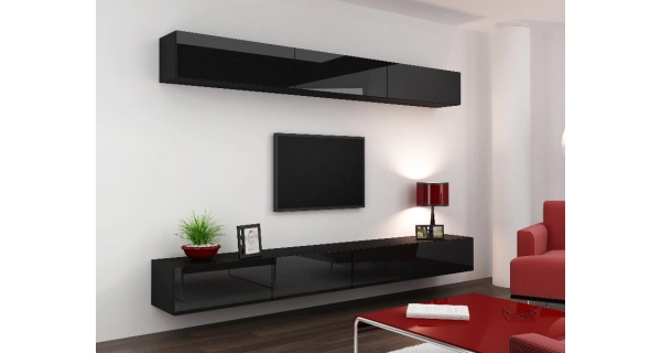 Obývací stěna KEAGEN 13, černá/černý lesk