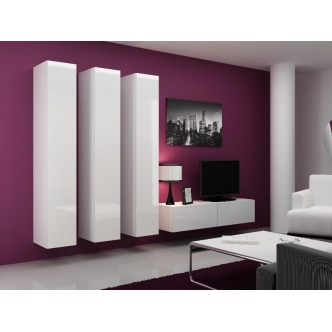 Obývací stěna KEAGEN 14, bílá/bílý lesk