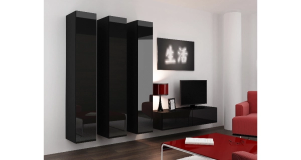 Obývací stěna KEAGEN 14, černá/černý lesk