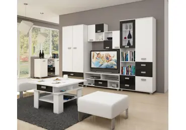 Obývací stěna KEATING 1, bílá/černý lesk