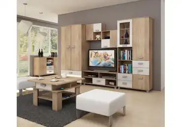 Obývací stěna KEATING 1, dub sonoma/bílý lesk