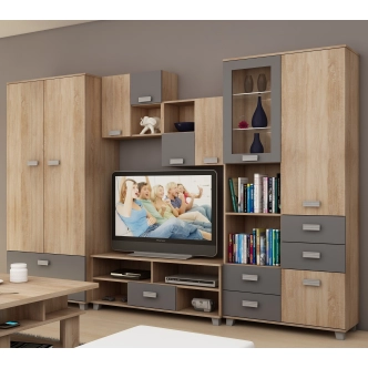 Obývací stěna KEATING 1, dub sonoma/grafit, 5 let záruka