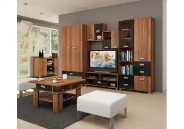 Obývací stěna KEATING 1, švestka/černý lesk