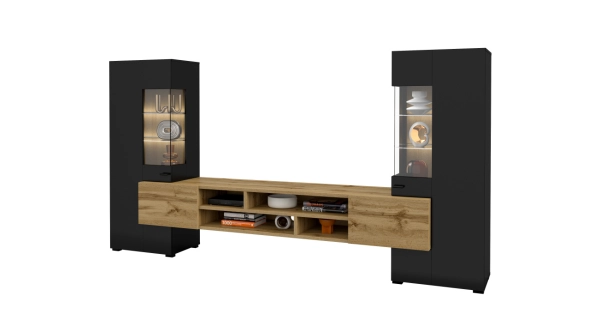Obývací stěna LIRNA, černý onyx/dub wotan