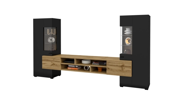 Obývací stěna LIRNA, černý onyx/dub wotan
