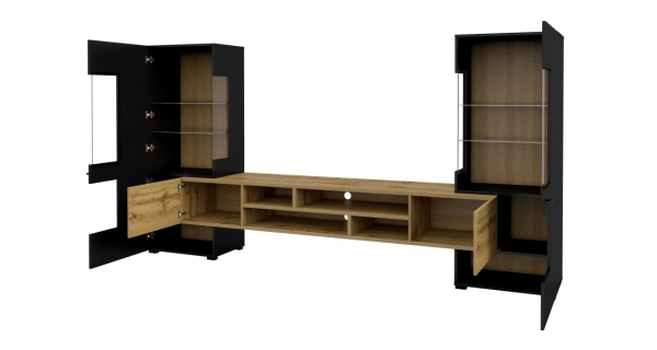 Obývací stěna LIRNA, černý onyx/dub wotan