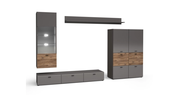 Obývací stěna LUCENCE, grafit mat/dub flagstaff