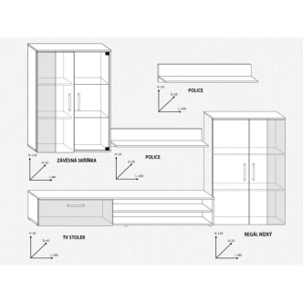 Obývací stěna MANGONA, bílá/černý lesk, 5 let záruka