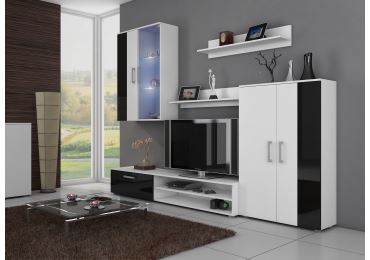 Obývací stěna MANGONA, bílá/černý lesk