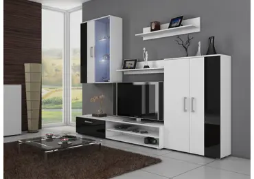 Obývací stěna MANGONA, bílá/černý lesk