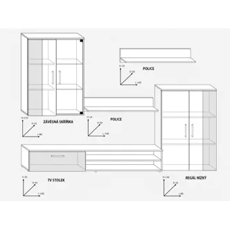 Obývací stěna MANGONA, craft bílý/grafit