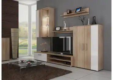 Obývací stěna MANGONA, dub sonoma/bílý lesk