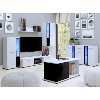 Obývací stěna MIWA s komodou a stolkem, bílý mat