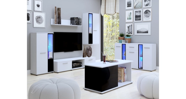 Obývací stěna MIWA s komodou a stolkem, bílý mat