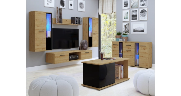 Obývací stěna MIWA s komodou a stolkem, dub artisan