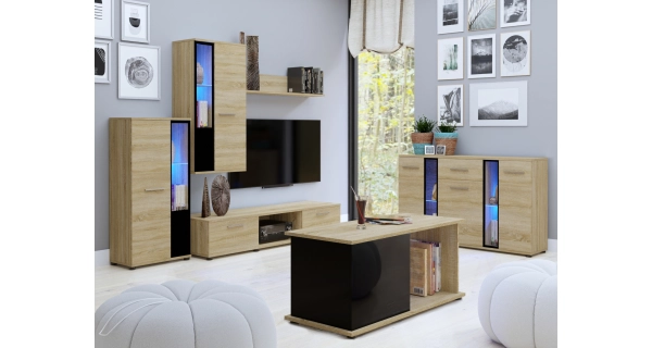 Obývací stěna MIWA s komodou a stolkem, dub sonoma