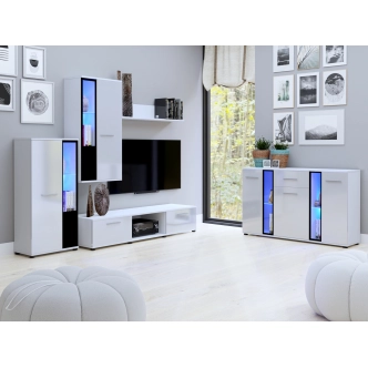 Obývací stěna MIWA s komodou, bílý lesk