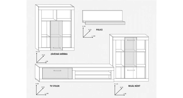 Obývací stěna MOLTENO, craft tobaco/krém
