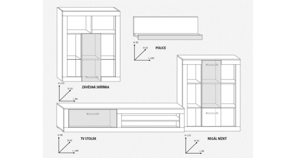 Obývací stěna MOLTENO, dub sonoma/bílý lesk, 5 let záruka