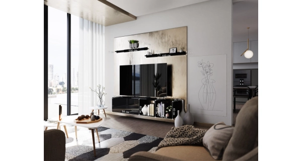 Obývací stěna NEJBY HELAR 17, černá/černý lesk DOPRODEJ