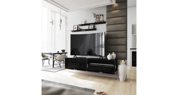Obývací stěna NEJBY HELAR 37, černá/černý lesk DOPRODEJ