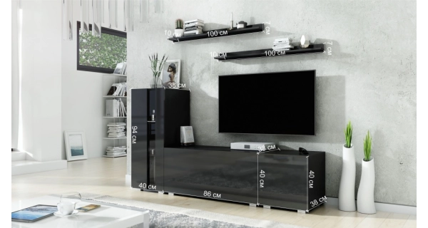 Obývací stěna NEJBY HELAR 40, černá/černý lesk DOPRODEJ