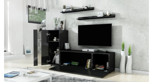 Obývací stěna NEJBY HELAR 40, černá/černý lesk DOPRODEJ
