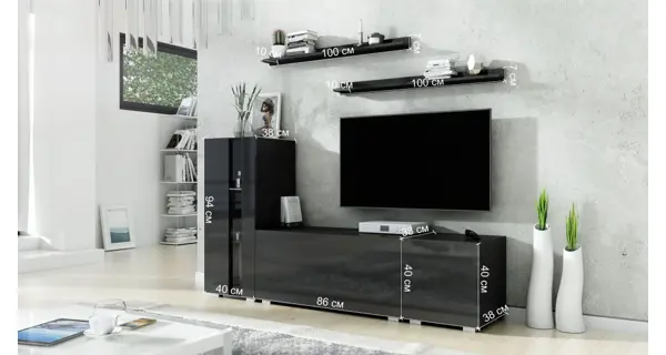 Obývací stěna NEJBY HELAR 40, černá/černý lesk DOPRODEJ