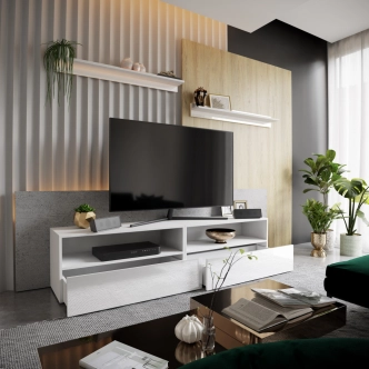 Obývací stěna NEJBY HELAR 48, bílá/bílý lesk DOPRODEJ