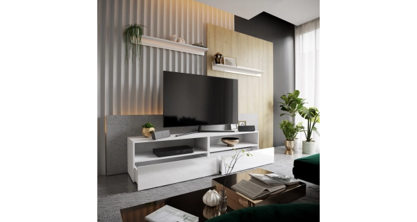 Obývací stěna NEJBY HELAR 48, bílá/bílý lesk DOPRODEJ