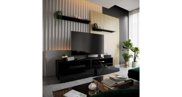 Obývací stěna NEJBY HELAR 48, černá/černý lesk DOPRODEJ