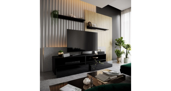 Obývací stěna NEJBY HELAR 48, černá/černý lesk DOPRODEJ
