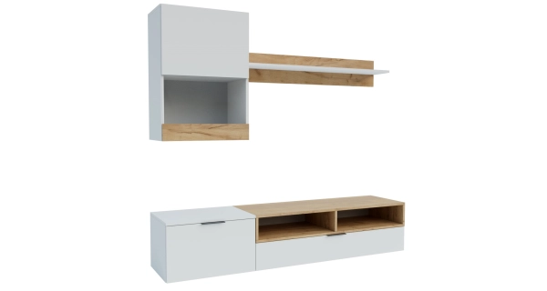 Obývací stěna PIHANGA, bílá/jasan