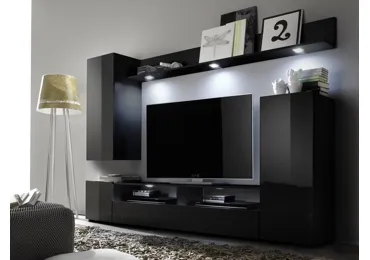 Obývací stěna POLSET 1, černá/černý lesk
