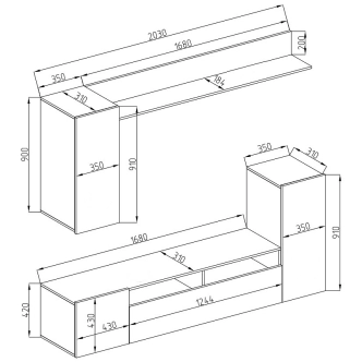 Obývací stěna POLSET 1, černá/černý lesk