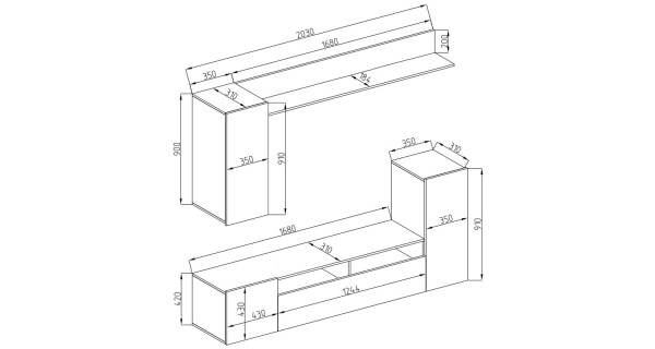 Obývací stěna POLSET 1, černá/černý lesk
