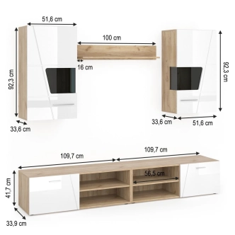 Obývací stěna RATUFA, dub artisan/bílá