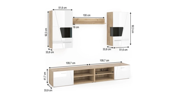 Obývací stěna RATUFA, dub artisan/bílá