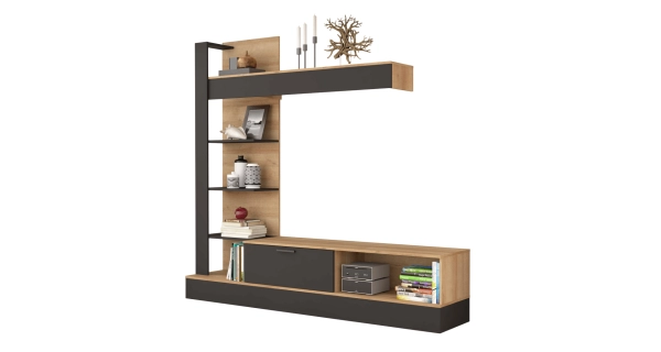 Obývací stěna REMLOR, dub riviera/černá