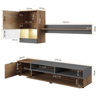 Obývací stěna SAGURE, dub lefkas/černá