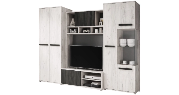 Obývací stěna SENECIO, dub kraft bílý/borovice černá