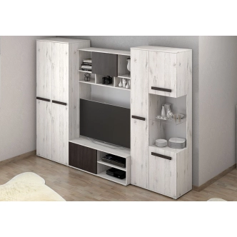 Obývací stěna SENECIO, dub kraft bílý/borovice černá