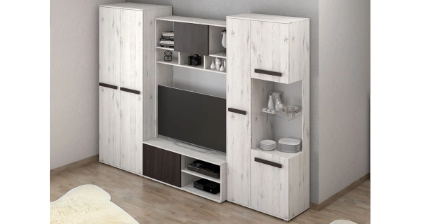 Obývací stěna SENECIO, dub kraft bílý/borovice černá