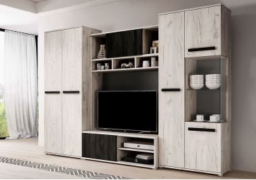 Obývací stěna SENECIO, dub kraft bílý/borovice černá