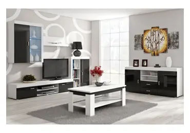 Obývací stěna SIWANI, bílá/černý lesk