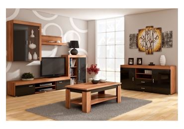 Obývací stěna SIWANI, švestka/černý lesk