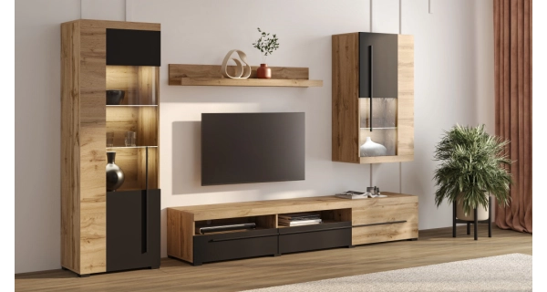 Obývací stěna TYLTA typ 1, dub wotan/černá