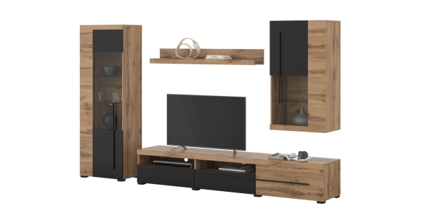 Obývací stěna TYLTA typ 1, dub wotan/černá