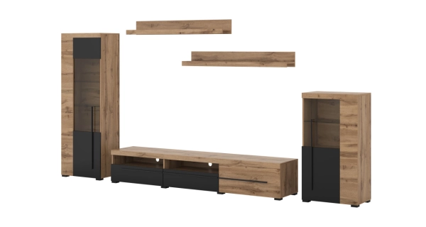 Obývací stěna TYLTA typ 2, dub wotan/černá